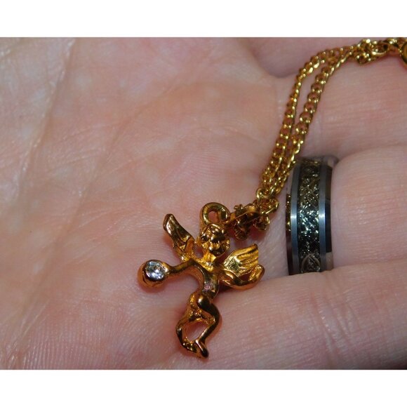 April Cherub Birth Stone Gold Tone Pendant Necklace - Picture 4 of 4